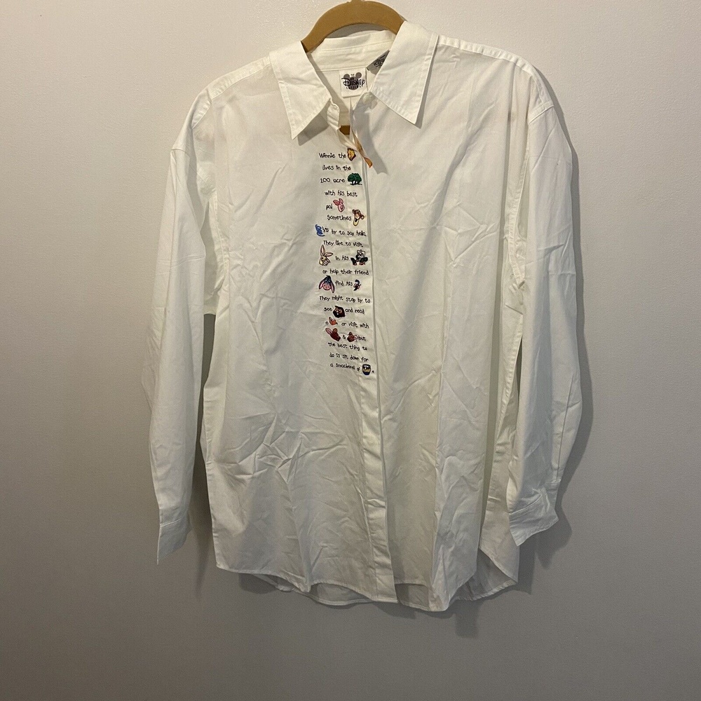 Vintage Disney Catalog Embroidered Winnie the Pooh Saying Button Up Shirt Sz XL